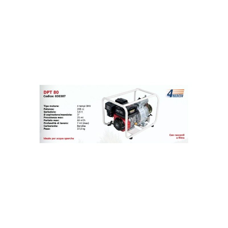 DPT80 DUCAR SERIES 4-stroke OHV 208cc Petrol-driven dirty water motor pump