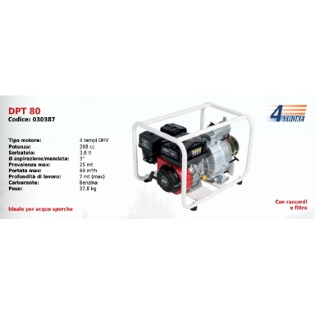 DPT80 SERIE DUCAR Motobomba de gasolina de 4 tiempos OHV 208 cc para aguas sucias | Newgardenstore.eu