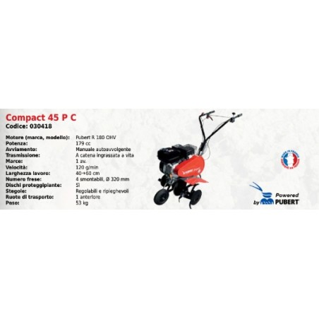Cultivator COMPACT 45 P C SERIES PUBERT with engine PUBERT R 180 OHV 179 cc