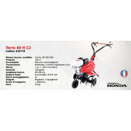Motozappa TERRO 40 H C2 SERIE PUBERT con motore HONDA GP 160 OHV 163 cc | Newgardenstore.eu