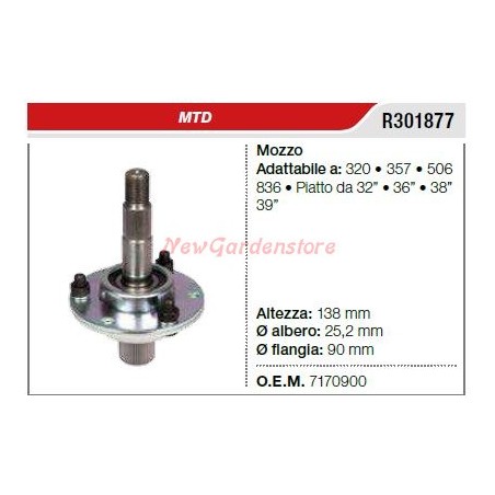 MTD blade hub lawnmower mower 320 357 506 836 R301877 | Newgardenstore.eu