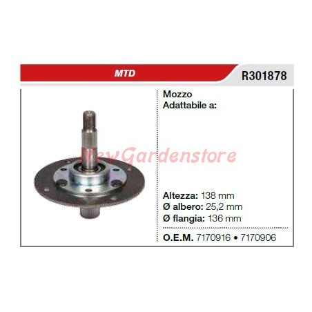 MTD lawnmower mower mower R301878 717-0906 MTD lawnmower mower blade hub | Newgardenstore.eu