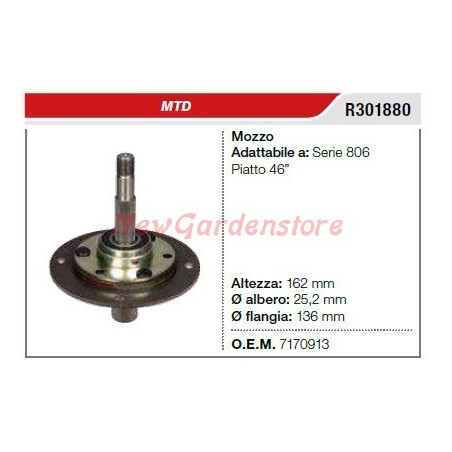 MTD 806 series lawnmower mower mower blade hub R301880 | Newgardenstore.eu