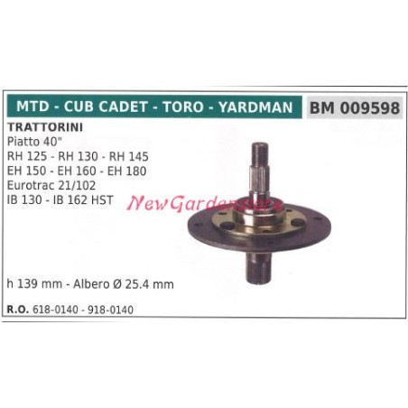 Moyeu de lame tracteur de pelouse tondeuse plate 40 pouces MTD 009598 | Newgardenstore.eu