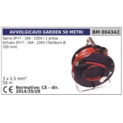 Avvolgicavo 50m spina 2 poli+terra 16A 230V 1 presa schuko 2 poli+terra 16A 230V | Newgardenstore.eu