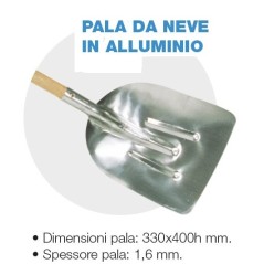 Pala da neve in alluminio con manico di ricambio 330x400h mm spessore 1.6 mm