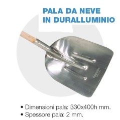 Pala da neve in duralluminio con manico di ricambio 330x400h mm spessore 2 mm