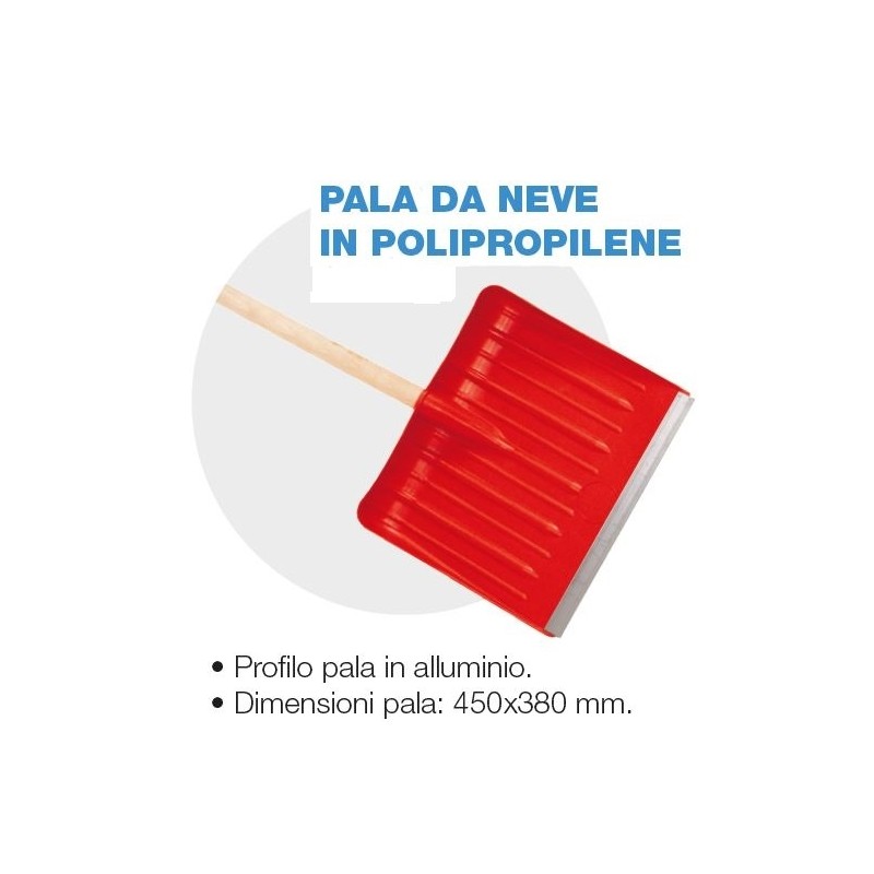 Pala da neve in polipropilene con manico di ricambio misure pala 450x380 mm