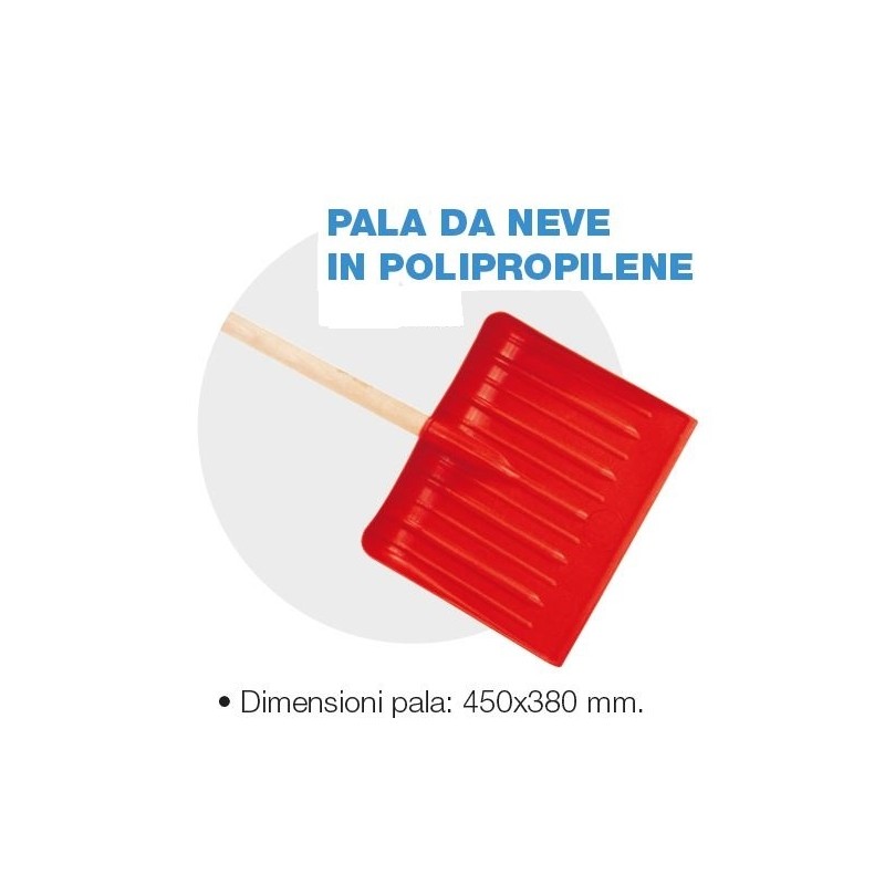 Pala da neve in polipropilene con manico di ricambio misure pala 450x380 mm