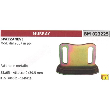 Patin métallique 85x65mm accouplement 9x39,5mm chasse-neige MURRAY - NOMA depuis 2007 | Newgardenstore.eu