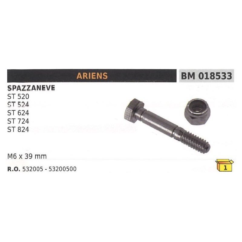 Perno spinotto di sicurezza M6x39mm spazzaneve ARIENS ST 520 - 524D 724D 826D