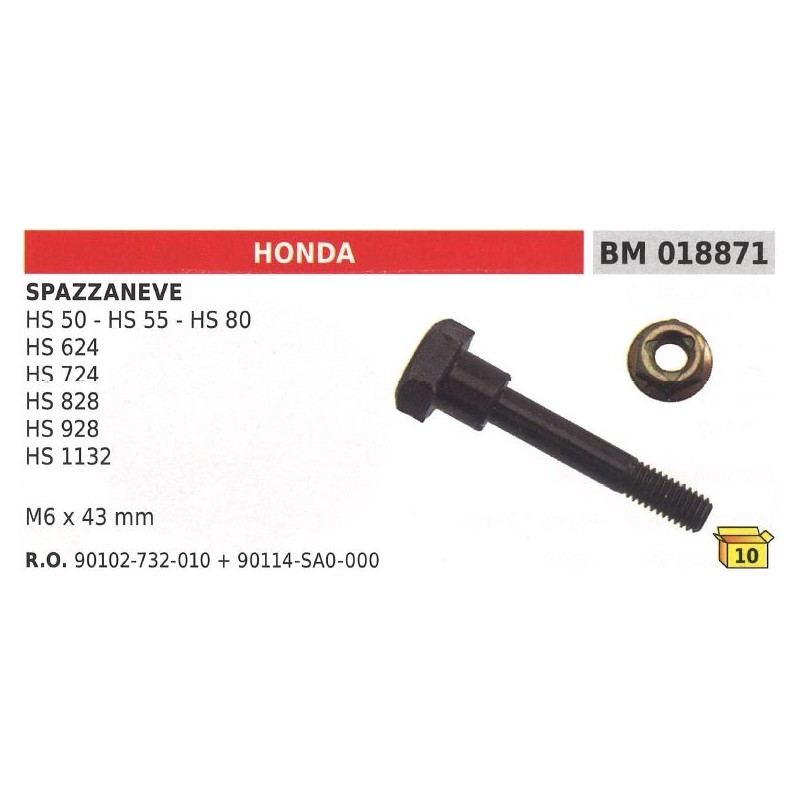 Perno spinotto sicurezza M6x43mm spazzaneve HONDA HS50 HS55 HS80 HS624 90102-732-010