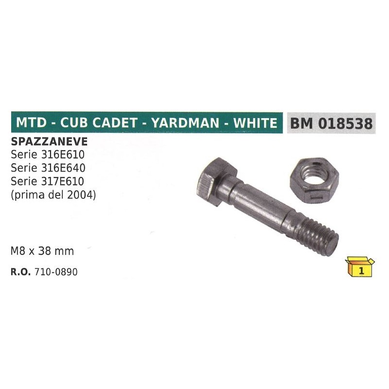 Pasador de seguridad M8x38 mm quitanieves MTD - CUB CADET serie 316E610