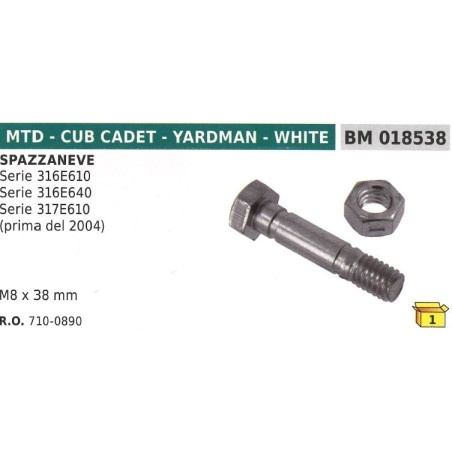 Pasador de seguridad M8x38 mm quitanieves MTD - CUB CADET serie 316E610 | Newgardenstore.eu