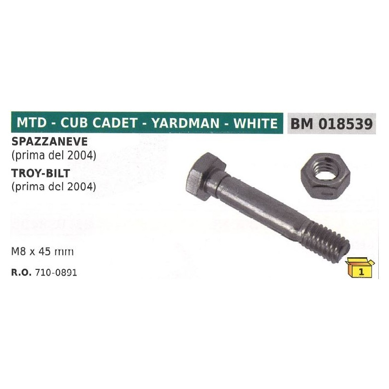Pasador de seguridad M8x45mm quitanieves MTD CUB CADET TROY BILT 710-0891
