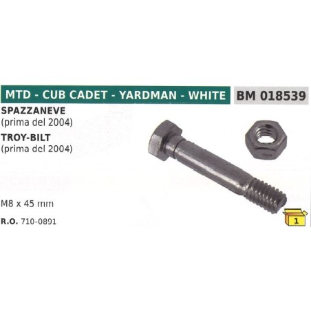 Pasador de seguridad M8x45mm quitanieves MTD CUB CADET TROY BILT 710-0891 | Newgardenstore.eu