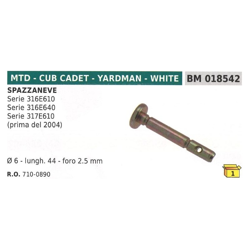 Safety pin Ø  6mm L 44 - hole 2.5mm snowplough MTD series 316E610