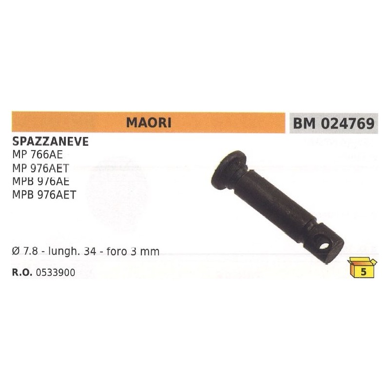 Pasador de seguridad Ø  7,8mm L. 34mm Ø  agujero 3mm quitanieves MAORI MP 766AE