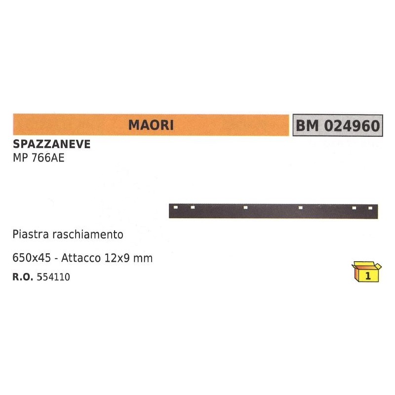 Piastra raschiamento 650x45mm attacco 12x9mm spazzaneve MAORI MP 766AE - 554110