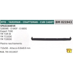 Placa rascadora 710x80mm accesorio 8,8x8,8 mm lanzanieves MTD CUB CADET 528SWE