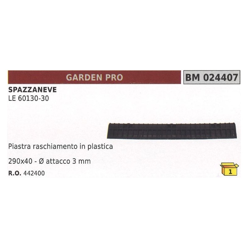 Patín de plástico 290x40mm accesorio Ø  3mm Cuchilla quitanieves GARDEN PRO