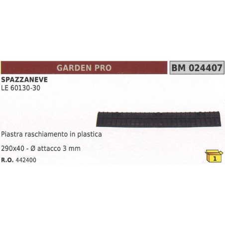 Patín de plástico 290x40mm accesorio Ø 3mm Cuchilla quitanieves GARDEN PRO | Newgardenstore.eu