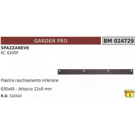 Piastra raschiamento inferiore 630x45mm attacco 12x9mm spazzaneve GARDEN PRO | Newgardenstore.eu