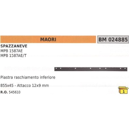 Piastra raschiamento inferiore 855x45mm attacco 12x9mm spazzaneve MAORI | Newgardenstore.eu