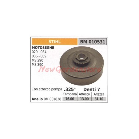 Piñón de campana de embrague motosierra STIHL 029 034 036 039 MS290 010531 | Newgardenstore.eu