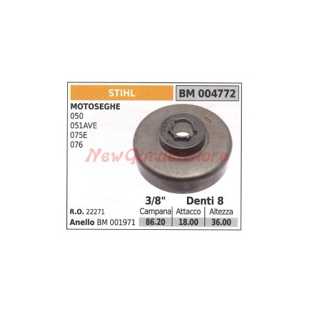 Piñón de campana de embrague de motosierra STIHL 050 051AVE 075E 076 004772 22271 | Newgardenstore.eu