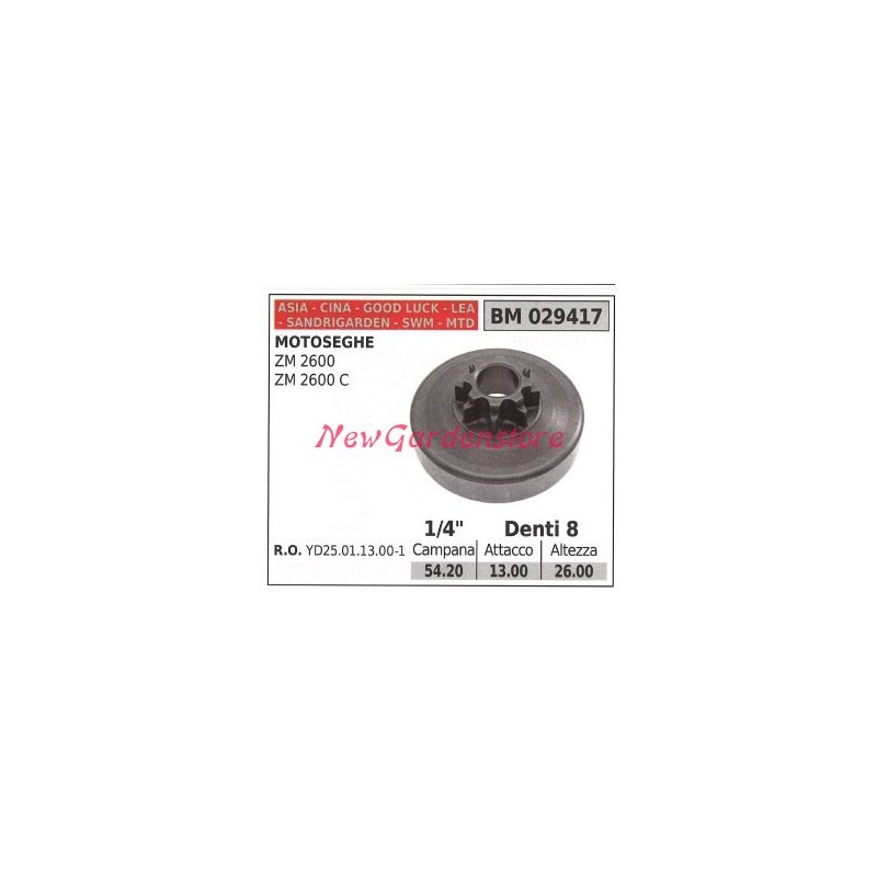 Pignon CINA moteur tronçonneuse ZM 2600 2600 C 1/4' dents 8 029417