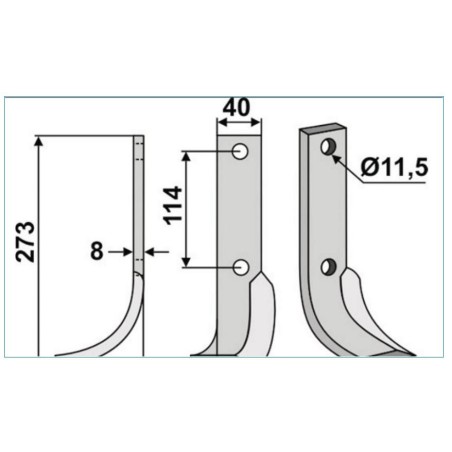 Hackmesser für Bodenfräse 350-240 350-239 dx sx HOWARD 273mm