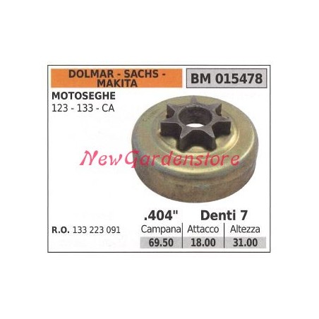 Piñón DOLMAR motor motosierra 123 133 CA .404' dientes 7 015478 | Newgardenstore.eu