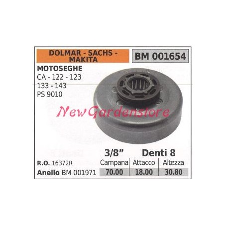 Sprocket DOLMAR chain saw motor CA 122 123 133 143 3/8' teeth 8 001654 | Newgardenstore.eu