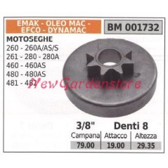 Piñón motor motosierra EMAK 260 260A/AS/S 261 280 280A 3/8' dientes 8 001732 | Newgardenstore.eu