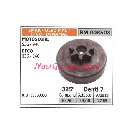 Pignon de cloche d'embrayage de tronçonneuse OLEOMAC EFCO 936 940 325' dents 7 50060033