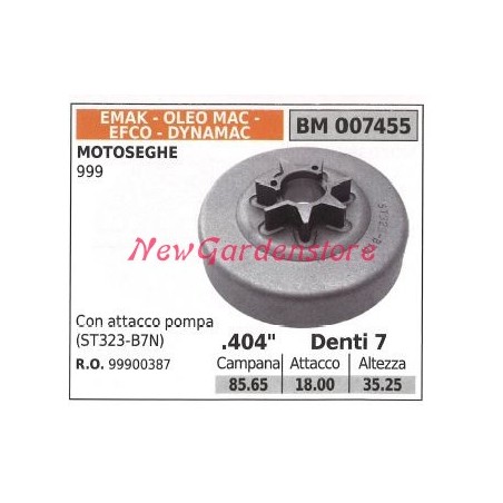 Piñón para motor de motosierra EMAK 999 .404' dientes 7 007455 | Newgardenstore.eu