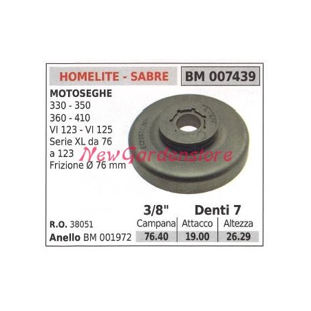 HOMELITE chain saw motor sprocket 330 350 360 410 3/8' teeth 7 007439 | Newgardenstore.eu