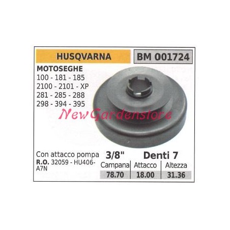 HUSQVARNA chainsaw engine sprocket 100 181 185 2100 2101 XP 3/8' teeth 7 001724 | Newgardenstore.eu