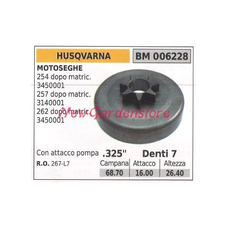 Piñón motor motosierra HUSQVARNA 254 257 256 .325' dientes 7 006228 | Newgardenstore.eu