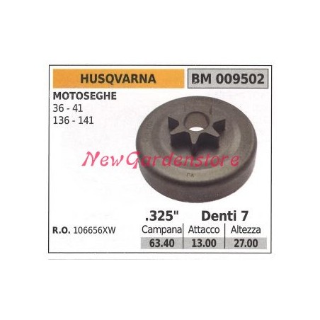 Piñón motor motosierra HUSQVARNA 36 41 136 .325' dientes 7 009502 | Newgardenstore.eu