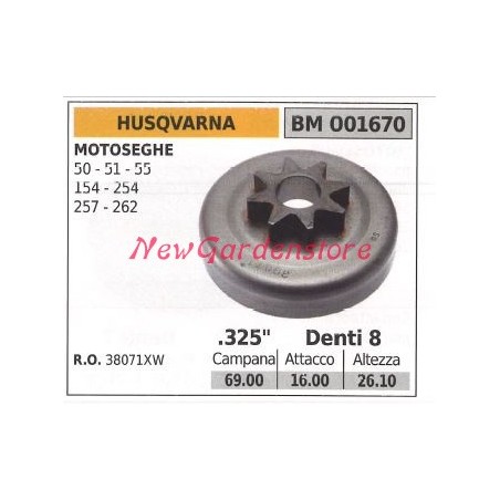 HUSQVARNA chainsaw engine sprocket 50 51 55 154 254 257 262 001670 | Newgardenstore.eu