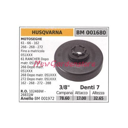 Pignone HUSQVARNA motore motosega 61 66 162 266 268 272 3/8 denti 7 001680 | Newgardenstore.eu