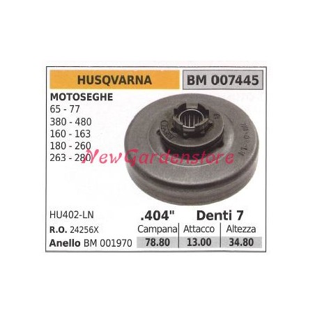 Piñón motor motosierra HUSQVARNA 65 77 160 163 180 260 .404' dientes 7 007445 | Newgardenstore.eu