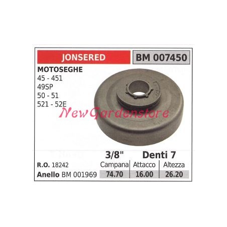 JONSERED Kettensägen-Motorritzel 45 451 49SP 50 51 521 52E 3/8' Zähne 7 007450 | Newgardenstore.eu