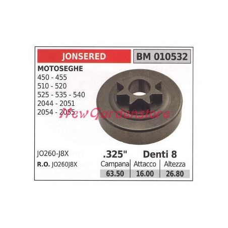 JONSERED chainsaw engine sprocket 450 455 510 525 535 .325' teeth 8 010532 | Newgardenstore.eu