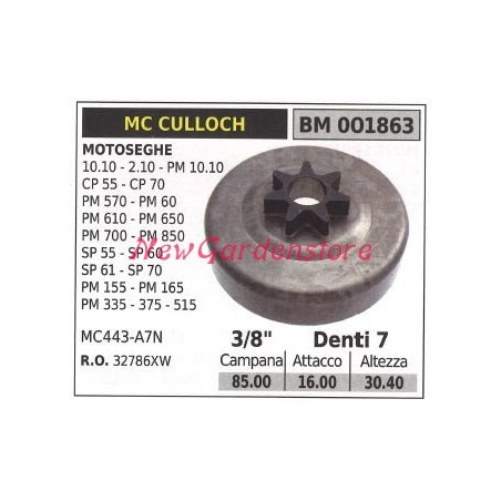 Piñón MC CULLOCH motor motosierra 10.10 2.10 PM 10.10 CP55 3/8' dientes 7 001863 | Newgardenstore.eu