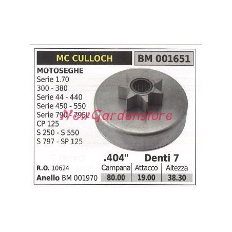 Piñón MC CULLOCH motor motosierra SERIES 1.70 300 380 .404' dientes 7 001651 | Newgardenstore.eu