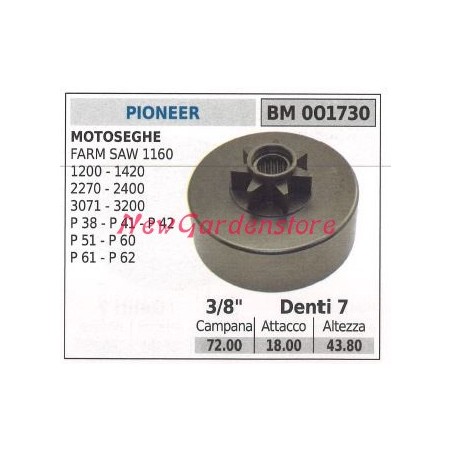 Piñón PIONEER motor motosierra FARM SAW 1160 1200 1420 3/8' dientes 7 001730 | Newgardenstore.eu