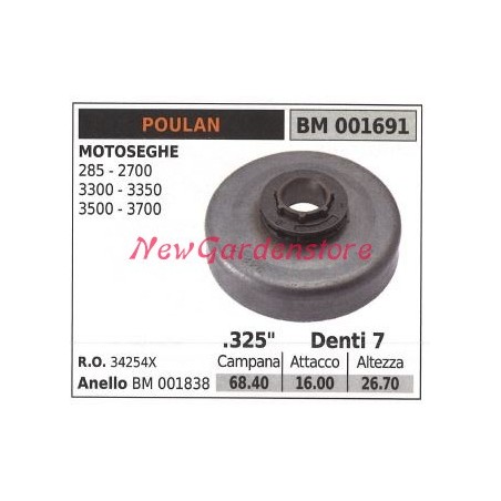 POULAN pignon moteur tronçonneuse 285 2700 3350 3500 .325' dents 7 001691 | Newgardenstore.eu